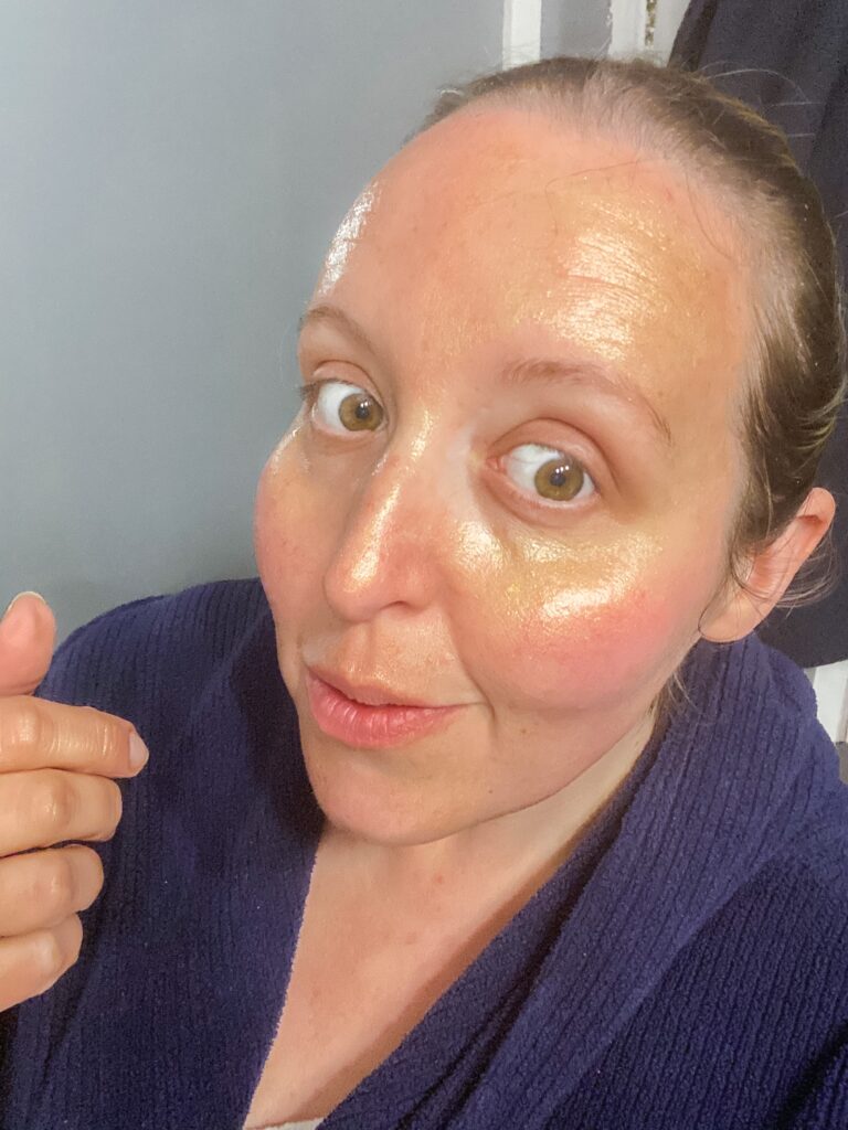 Lady with gold face mask on her face